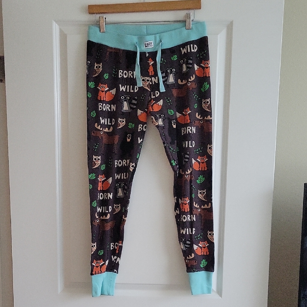 Lazy One Born Wild Animal Pajama Joggers - Black and Teal SIZE Medium